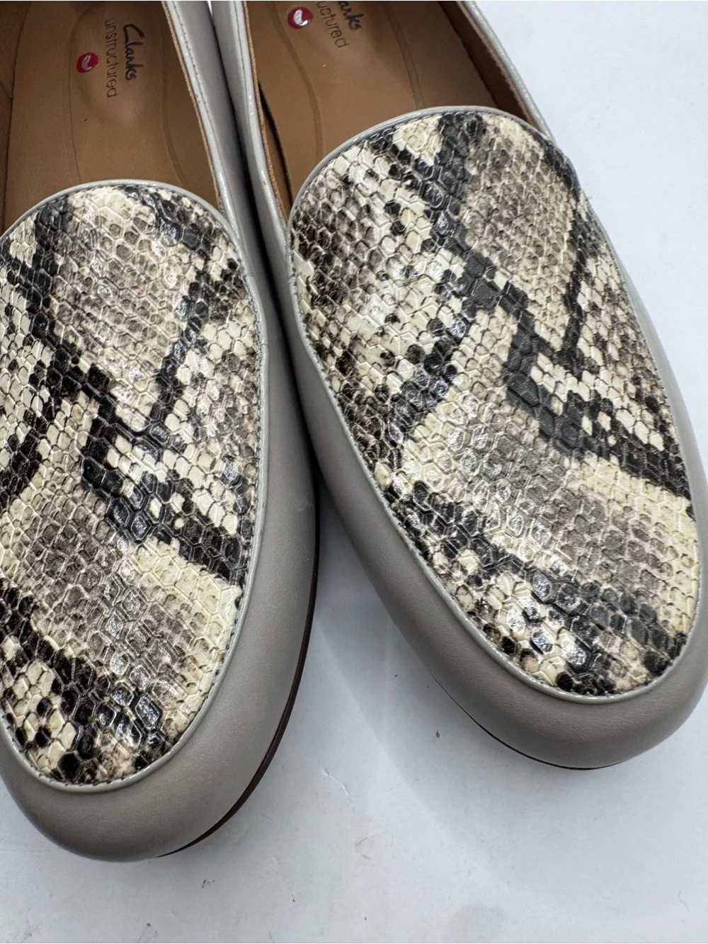 Clarks Unstructured snake skin leather loafers slip on workwear shoes 10